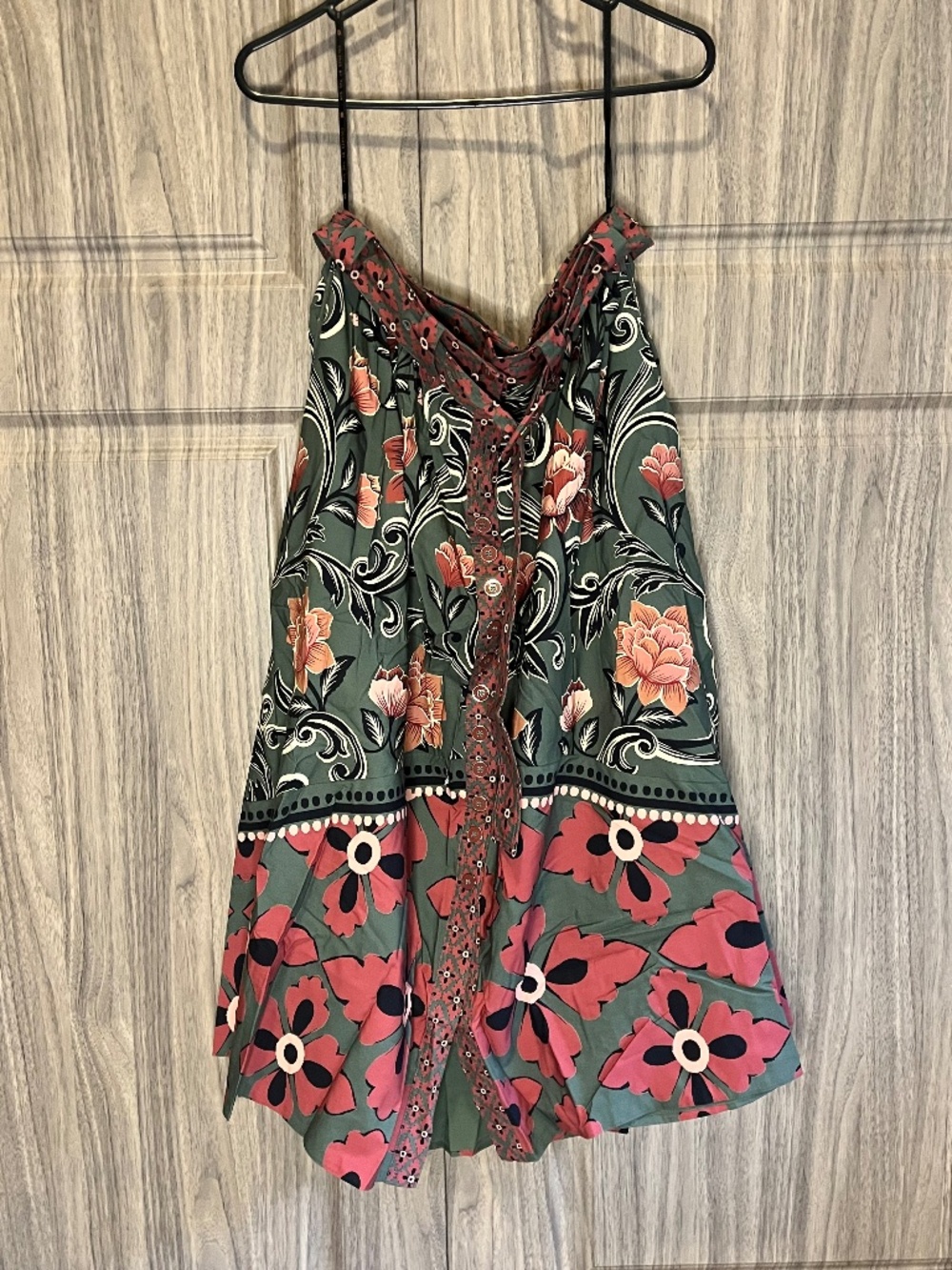 Farm Rio  Arabesque Floral Green Buttons Midi Skirt - Size M